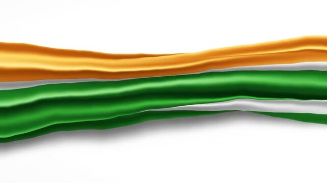 Flowing Indian tricolour animation with saffron, white and green waves blending smoothly.