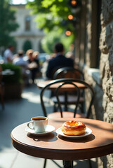 Coffee breakfast in Baku, Azerbaijan. Coffee and bakery. Cappuccino and croissant. 