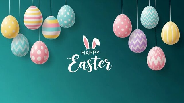 Festive Easter Eggs: A colorful display of patterned eggs hangs elegantly against a vibrant backdrop. This evokes the joyous spirit of Easter.