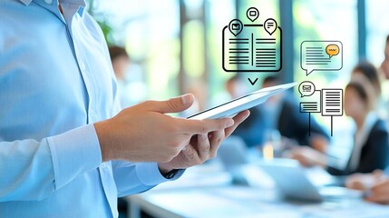 Researcher Interacting with Floating Digital Speech Bubbles for Qualitative Data Analysis