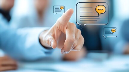 Researcher Interacting with Digital Speech Bubbles for Qualitative Data Analysis