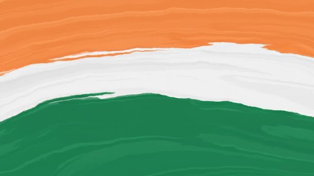 Flowing Indian tricolour animation with saffron, white and green waves blending smoothly.