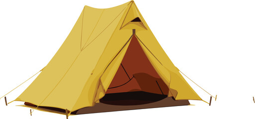 Yellow camping tent isolated on white background, realistic flat vector illustration for outdoor adventure, hiking, travel and summer camping gear © MdSobuj