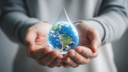 World water day person holding globe in water drop on earth day
