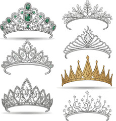 Create a kinds of deferent Tiara vector art with white background.. © al