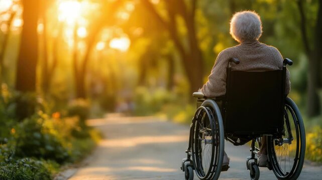 Footage A person in a wheelchair navigates along a path, highlighting accessibility and mobility