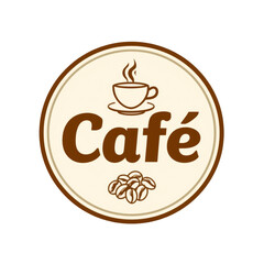 Obraz premium Cafe Logo with Coffee Cup and Beans, Vector Illustration