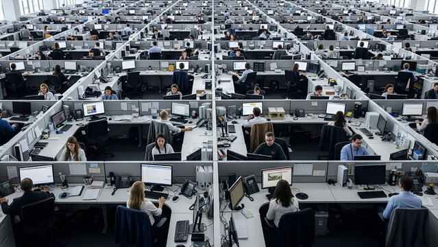 Busy Open-Plan Office: Corporate Workplace, Team Collaboration