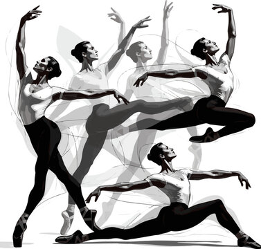 Isolated a kinds of deferent realistic Motion blur male ballet dancer posing vector art with white background.