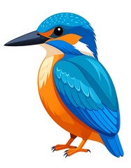 Fototapeta premium A vibrant, cartoon-style kingfisher bird with bright blue and orange plumage