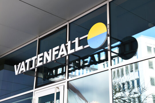 Hamburg, Germany - January 29, 2024:  Logo of Vattenfall GmbH in Hamburg, Germany - Vattenfall is a Swedish energy company