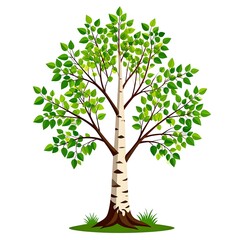 Obraz premium A vibrant, detailed illustration of a lush tree with white bark