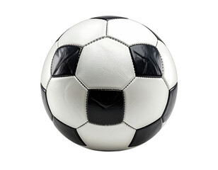 A classic, spherical football, featuring a geometric pattern of black and white leather panels