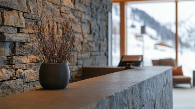 Footage A plant sits on a ledge in front of a stone wall