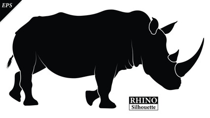 Black silhouette of rhinoceros isolated on white background, Beautiful rhinoceros logo icon vector design, standing, rhino silhouette vector illustration, vector. Black rhino Silhouette logo design  © Usman Tahir Isolated