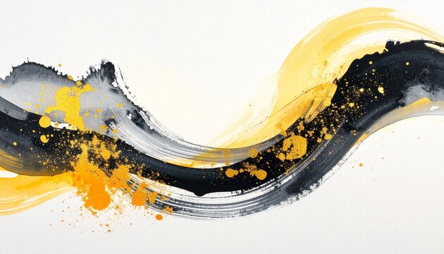 トパーズ墨と金彩輝く太筆墨絵背景
