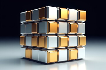 metallic golden and silver steel cubes
