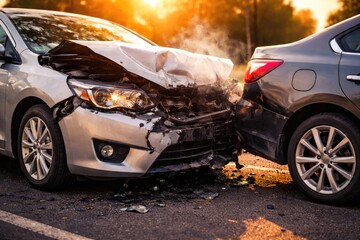 Rear-End Car Accident with Heavy Vehicle Damage on Highway