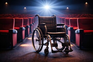 Empty Wheelchair in Movie Theater Highlighting Accessibility Concept
