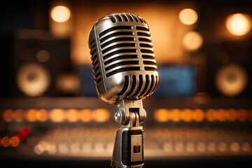Vintage Studio Microphone in Professional Recording Studio