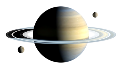 Saturn Planet with Rings and Moons Isolated on White Background