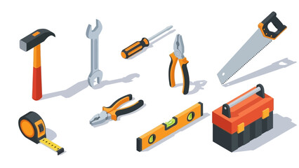 Isometric Set of Hand Tools for Construction and Repair.