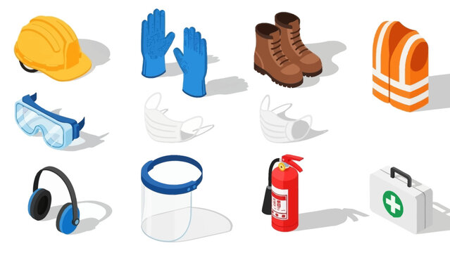 Isometric Safety Equipment Collection - Essential Gear for Workplace Protection.