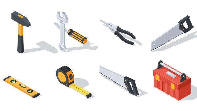 Isometric View of Essential Hand Tools for Construction and Repair.
