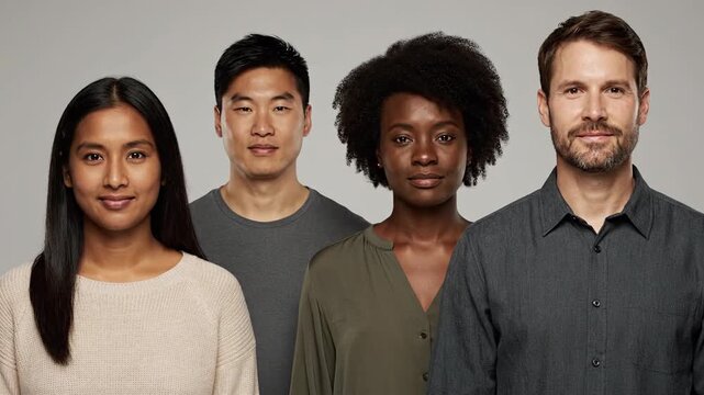 Diverse smiling adult professionals standing together equality concept