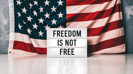 Freedom is not free message with american flag background
