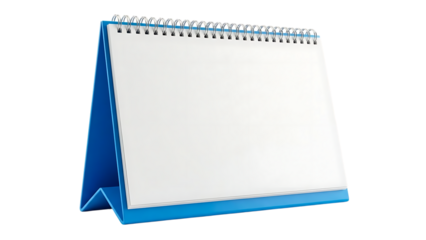 Blank White Desk Calendar with Blue Stand and Spiral Binding Product Shot