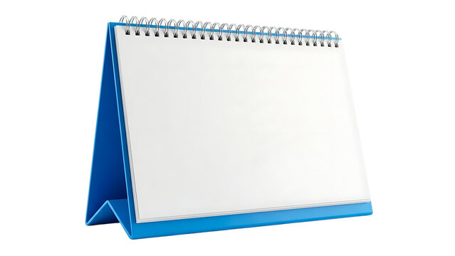 Blank White Desk Calendar with Blue Stand and Spiral Binding Product Shot