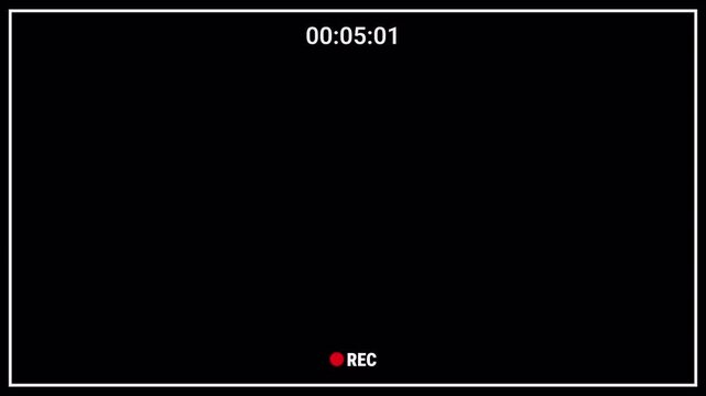 Minimal vintage 4k camcorder recording screen overlay displaying timecode and rec status. RGB Alpha Channel