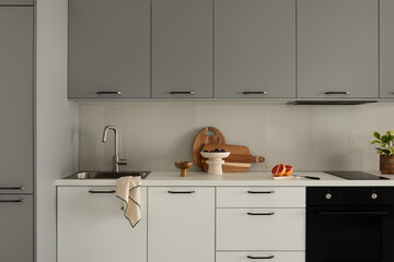 Modern Kitchen Interior with Neutral Palette and Natural Elements