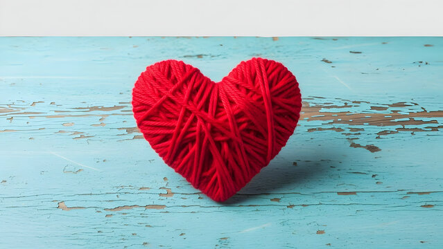Valentine's day heart decoration on distressed blue wood background