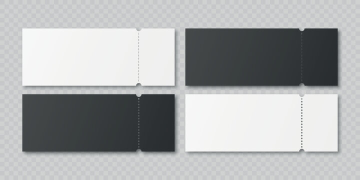 Vector Perforated Ticket Stub Template Set. Blank Admission and Event Tickets for Cinema, Theater, Concert, Festival, Raffle. Voucher and Coupon. Black and White Tear-Off Design, Isolated