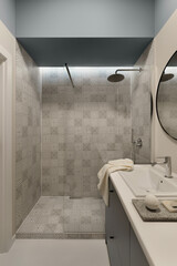 Modern Bathroom Interior with Geometric Tile Shower