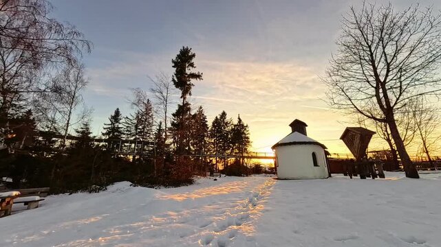 4K Timelapse video with moving clouds near sunset or sundowner at Saint Englmar, Straubing, Bogen, Bavarian Forest, Bavaria, Germany