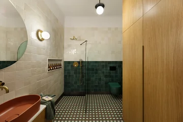 Fototapete Altes Krankenhaus Beelitz Modern Bathroom Interior with Earth Tone Accents and Unique Fixtures  © FollowTheFlow