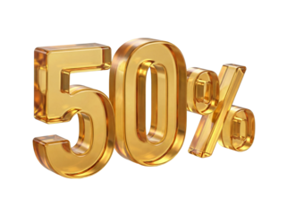 Golden 50% Off Deal: A gleaming golden display showcases the significant discount of 50 percent, a symbol of value and savings.