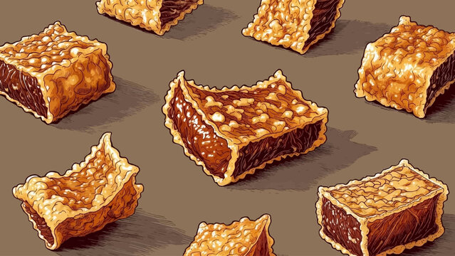 A visually appealing arrangement of golden brown square shaped traditional indonesian kue cubit snacks showcasing their textured surfaces and delightful sweet appeal high-quality
