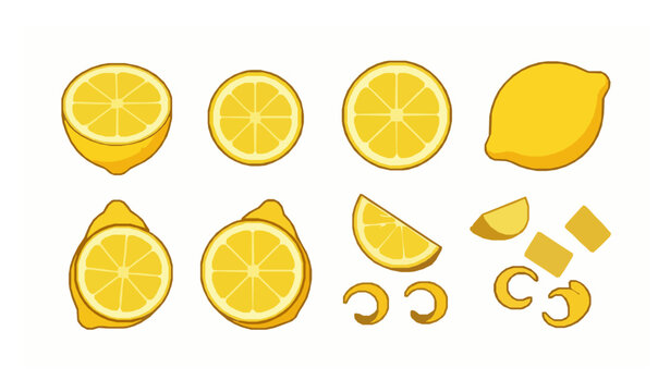 Cartoon lemon slices and wedges vector icons set for lemonade and vitamin branding