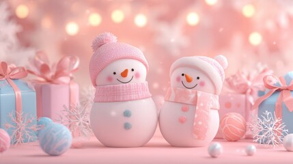 a snowman. christmas decorations with pastel color background