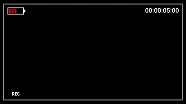 High-contrast 4k digital camera recording overlay template displaying rec status and timecode. RGB Alpha