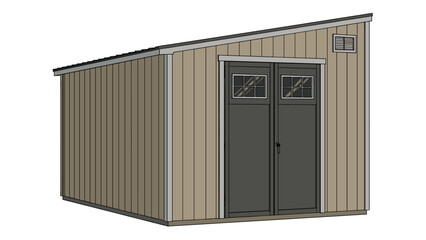 Modern wooden storage shed with dual doors and sloped roof