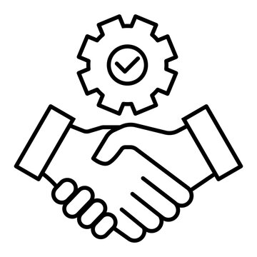 handshake with gear and checkmark line icon with editable stroke