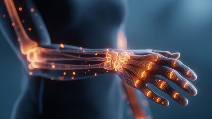 a person holding their outstretched hand with different types. pain. arm. shoulder. knee area.