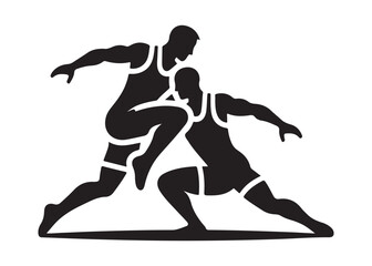 wrestling logo silhouette vector, wrestling boxing logo silhouette illustration, wrestling sport championship logo vector, two wrestlers fighting logo silhouette vector on white background.