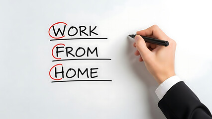 Remote work concept with hand writing on whiteboard