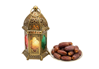 ornate ramadan lantern with dates, islamic decor
